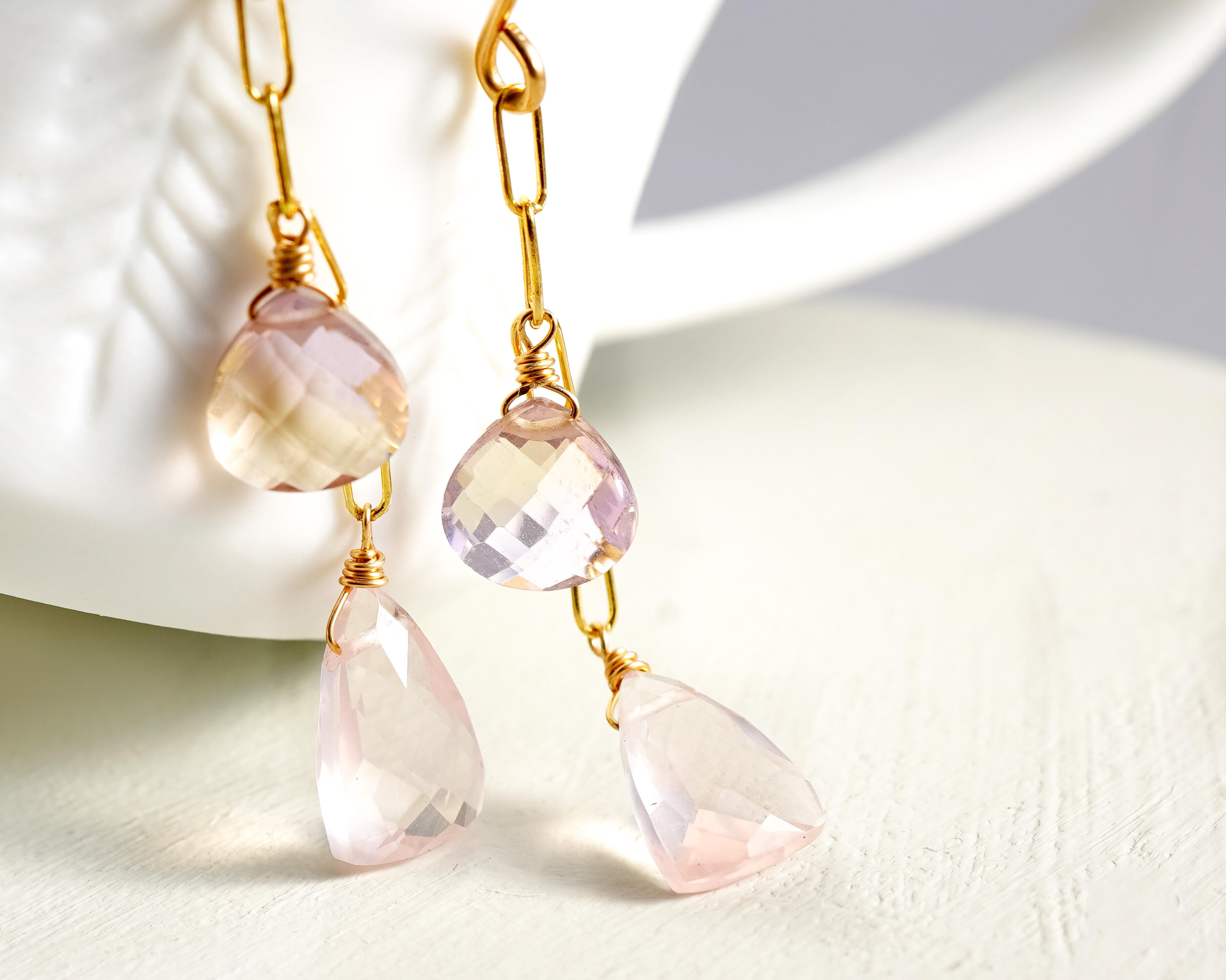 アメトリン&ローズクォーツのピアス 14kgf ゴールドフィルド