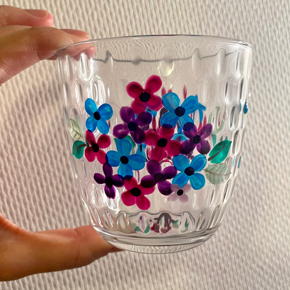 グラス　タンブラー　紫陽花　ハンドペイント　ガラス　名入れ 2枚目の画像