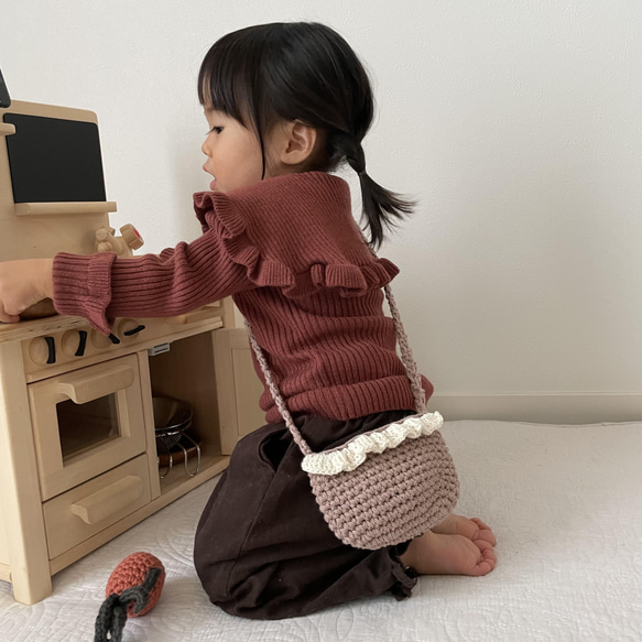 フリル ポシェット　ベビー　キッズ　赤ちゃん　子ども　ショルダーバッグ　コットン 3枚目の画像