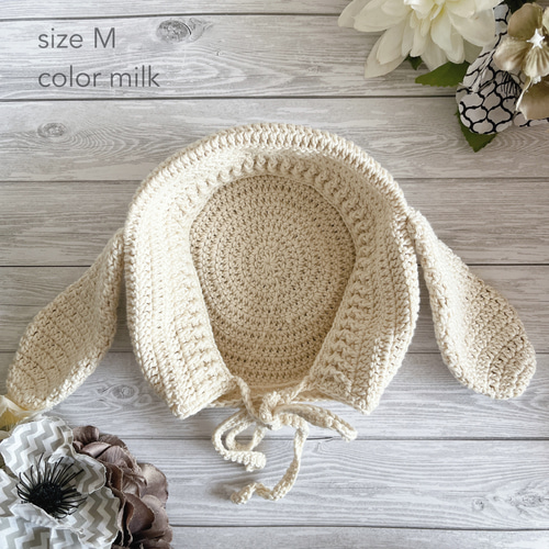 うさ耳ボンネット 垂れ耳ボンネット ハンドメイド 編み物 2 うさ耳ボンネット 垂れ耳ボンネット ハンドメイド 編み物 2 【初心者OK