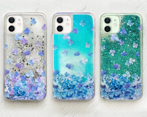 グリッターケースの押し花スマホケース　※iPhone 限定 リアル押し花入り クリア iPhoneケース【スピード発送