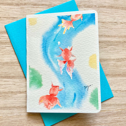 2枚セット「涼やかな金魚たち」水彩画イラスト　ミニカード　バースデーカード　メッセージカード　暑中見舞い　縁起物　父の日 1枚目の画像