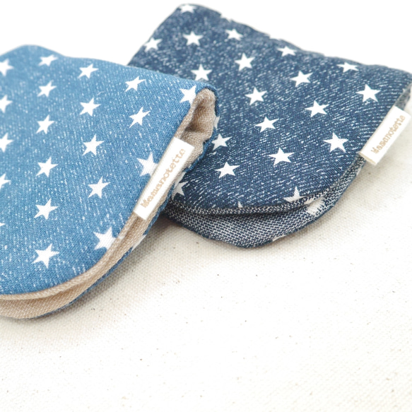 ふわもこハンカチ｜デニム星柄-Denim Stars-｜S・10×20cm｜8重ガーゼハンカチ｜ギフト｜誕生日｜贈り物 4枚目の画像