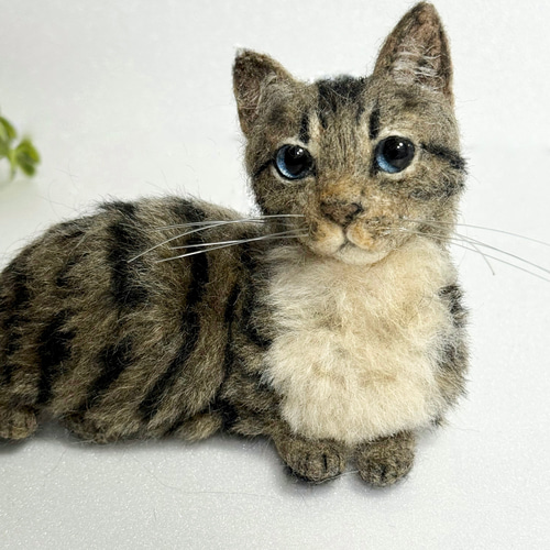 受注商品 mia キジトラ 子猫 置物 羊毛フェルト 展示にサイズ表有 mia