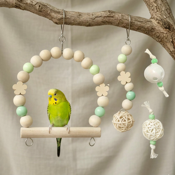 4点セット 日本製 インコ ブランコ 安心安全素材 天然木 セキセイ