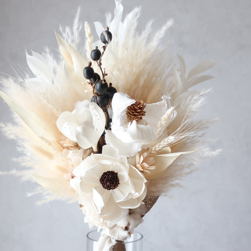 パンパスと薔薇のふわふわブーケセット♡ 選べるカラーパンパスグラスとドライフラワーセット 超早割祭
