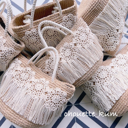 ボヘミアンステッチ トートラタンバッグ (BLACK / BEIGE)