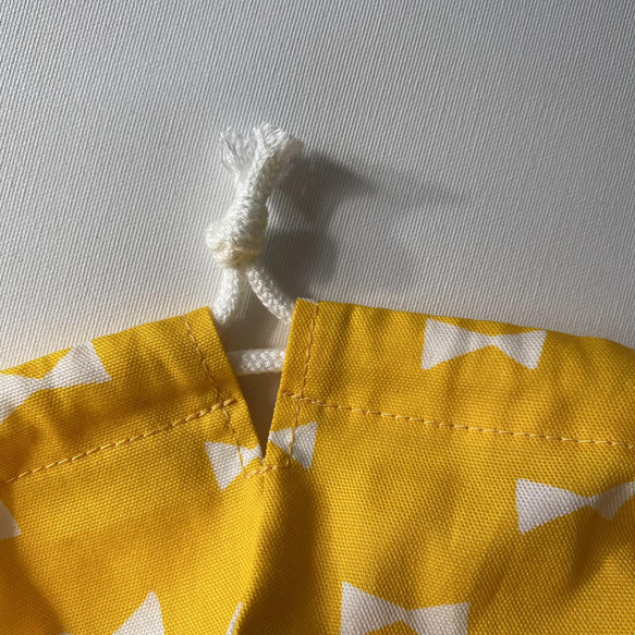 【受注製作】巾着袋（小）リボン柄　ヤマブキ 3枚目の画像
