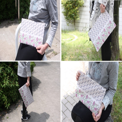 タブレットやノートが入る◎フランス製生地の花柄　A4サイズポーチ 4枚目の画像