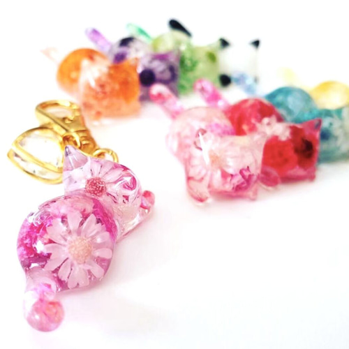 ฅ❤️ アンブレラマーカー レジン 猫 花 ねこ チャーム