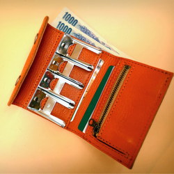 レザー　ミニ財布　コインキャッチャー　コンパクト　コインケース　小銭入れ　red brown 4枚目の画像