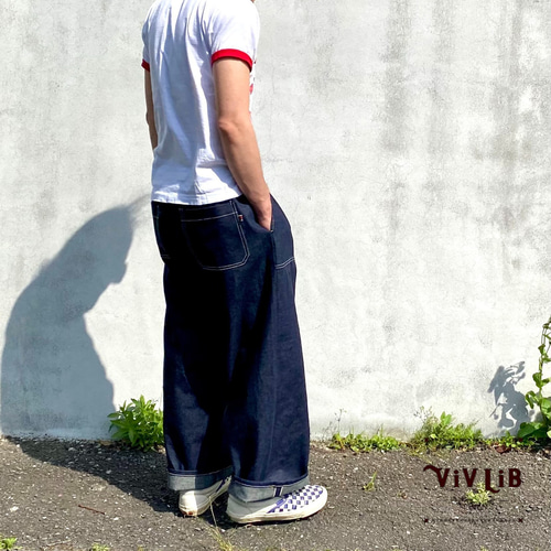 岡山セルビッジデニム ワイドイージーパンツ（白ステッチ） パンツ
