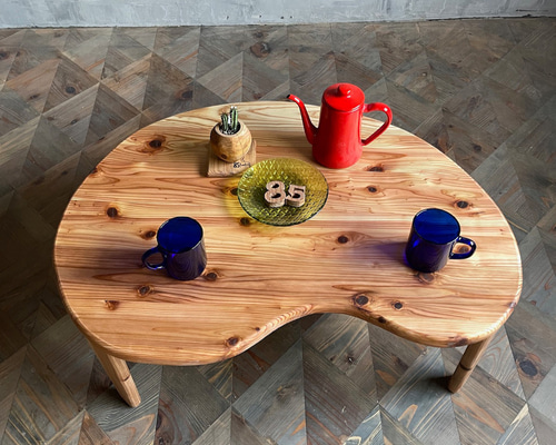 ビーンズローテーブル】80×60cm 豆型 折りたたみ脚 ローテーブル 無垢