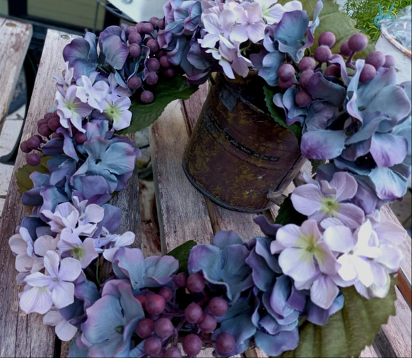 【再販】山葡萄色のノスタルジック紫陽花リース～Antique blue purple～ 2枚目の画像