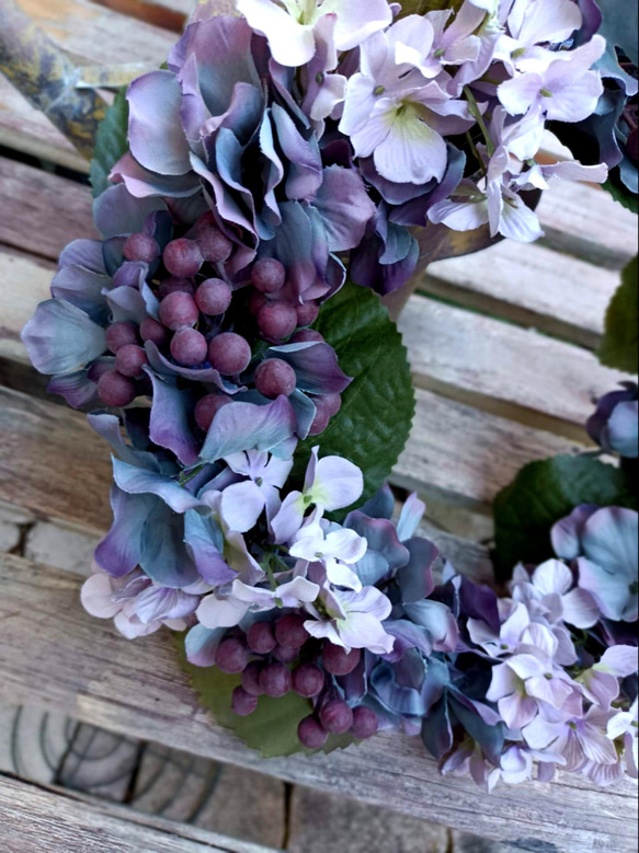 【再販】山葡萄色のノスタルジック紫陽花リース～Antique blue purple～ 4枚目の画像