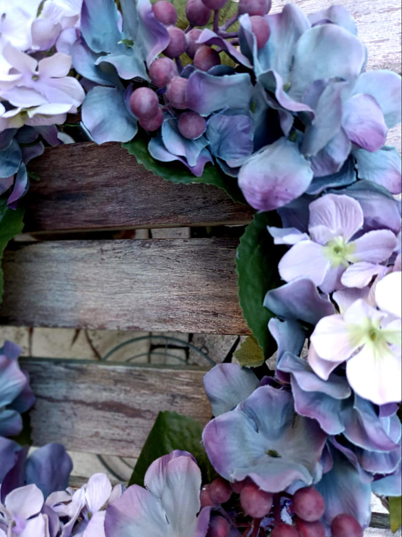 【再販】山葡萄色のノスタルジック紫陽花リース～Antique blue purple～ 3枚目の画像
