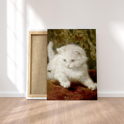 【NO.143】白い子猫絵画のアートプリントポスター☆癒し可愛いお洒落動物ネコ油絵☆2L版A4A3A2A1B4B3B2 6枚目の画像