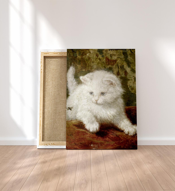 【NO.143】白い子猫絵画のアートプリントポスター☆癒し可愛いお洒落動物ネコ油絵☆2L版A4A3A2A1B4B3B2 6枚目の画像