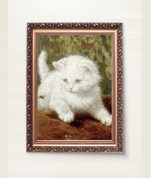 【NO.143】白い子猫絵画のアートプリントポスター☆癒し可愛いお洒落動物ネコ油絵☆2L版A4A3A2A1B4B3B2 12枚目の画像