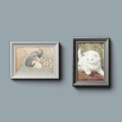 【NO.143】白い子猫絵画のアートプリントポスター☆癒し可愛いお洒落動物ネコ油絵☆2L版A4A3A2A1B4B3B2 7枚目の画像