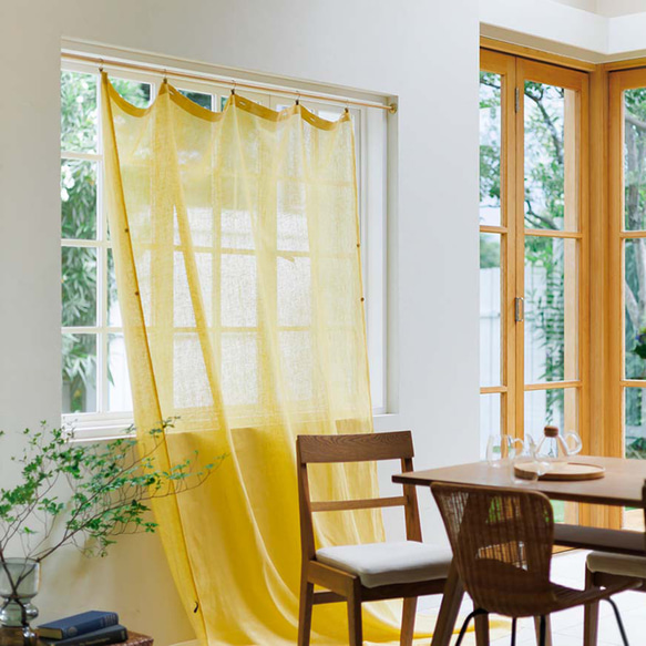 日本製 リネンカーテン 幅100×丈105cm 2枚入り イエロー 亜麻調