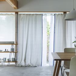 自然素材 綿 コットン 100％ カーテン 生地耳ブルーカーテン「ヒビアイボリー」自然素材カーテン　ナチュラルカーテン 1枚目の画像