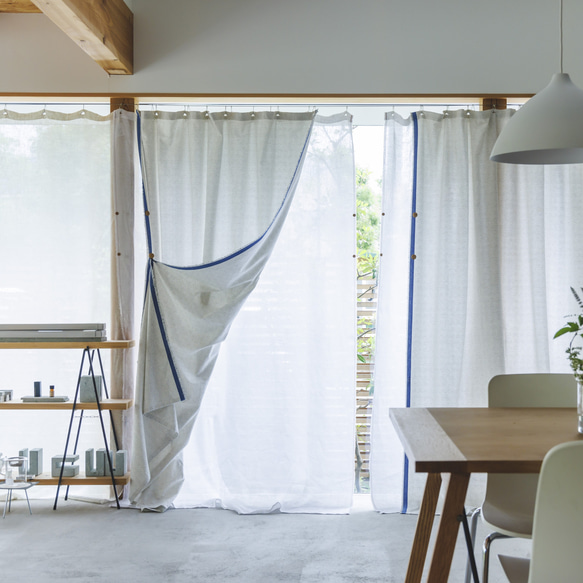 自然素材 綿 コットン 100％ カーテン 生地耳ブルーカーテン「ヒビアイボリー」自然素材カーテン　ナチュラルカーテン 2枚目の画像