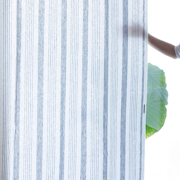 自然素材 リネン混 たてストライプカーテン「モーニイエロー」自然素材カーテン　ナチュラルカーテン 7枚目の画像