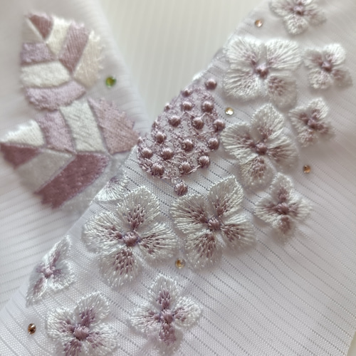 刺繍半衿 紫陽花とラインストーン雫 絽 和装小物（帯・半襟） 刺繍好日
