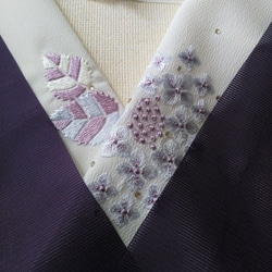 刺繍半衿 紫陽花とラインストーン雫 絽 和装小物（帯・半襟） 刺繍好日