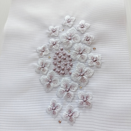 刺繍半衿 紫陽花とラインストーン雫 絽 和装小物（帯・半襟） 刺繍好日