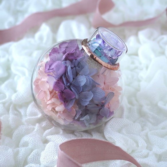 紫陽花の万華鏡 「雨上がりの紫陽花 」/ プリザーブドフラワー 枯れないお花 12枚目の画像