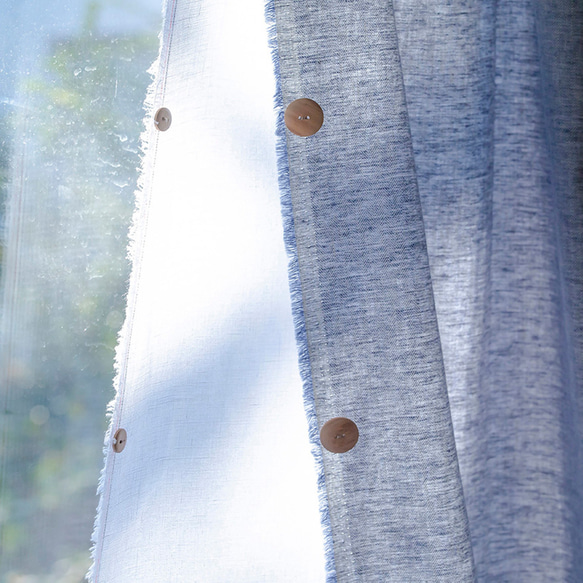 自然素材 リネン混カーテン ヘリンボーン柄「アンクルブルー」自然素材カーテン　ナチュラルカーテン 1枚目の画像
