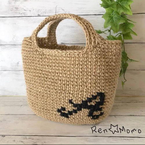 選べるイニシャル 麻紐バッグ カゴバッグ かごバッグ ren-momo