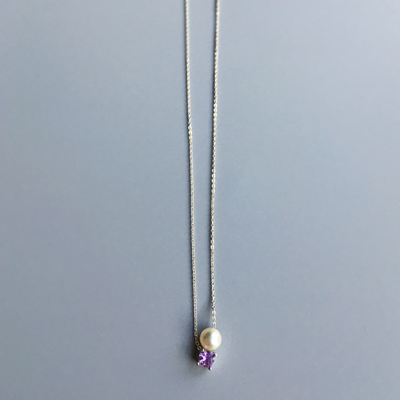 [SV925/K14GF] 二月生日石 ~ 紫水晶與 Akoya 珍珠項鍊 第2張的照片