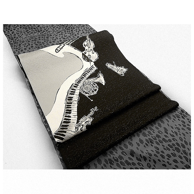 名古屋帯（オーケストラ）（赤茶黒色）