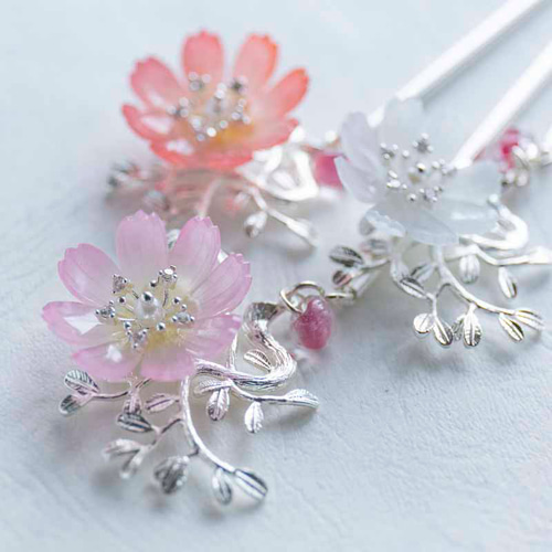 色選べる 秋桜のゆらゆらかんざし 髪飾り ヘアアクセサリー 簪