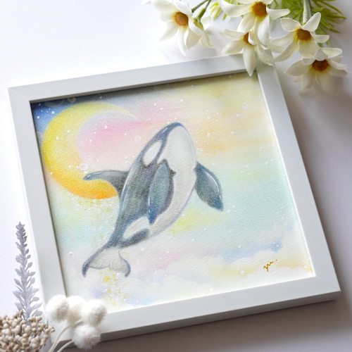 原画・簡易フレーム付】「Orca with a dream」 シャチ 色鉛筆