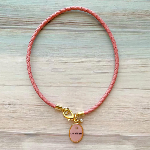 軽くて柔らか♪本革迷子札チャームチョーカー（小型犬、中型犬専用