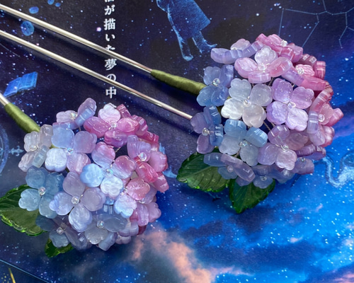 紫陽花゜・*:.。.柔青.。.:*・゜ （かんざしタイプ） Amazon.co.jp: 髪飾り 浴衣 紫陽花 【夏の和装にあう涼やかな