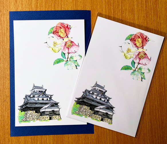 お手紙に☆大切な方に想いを☆「椿・国宝松江城ポストカード」3枚セット 3枚目の画像