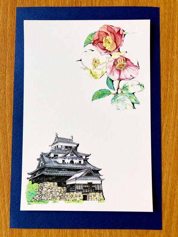 お手紙に☆大切な方に想いを☆「椿・国宝松江城ポストカード」3枚セット 2枚目の画像