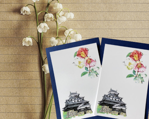 お手紙に☆大切な方に想いを☆「椿・国宝松江城ポストカード」3枚
