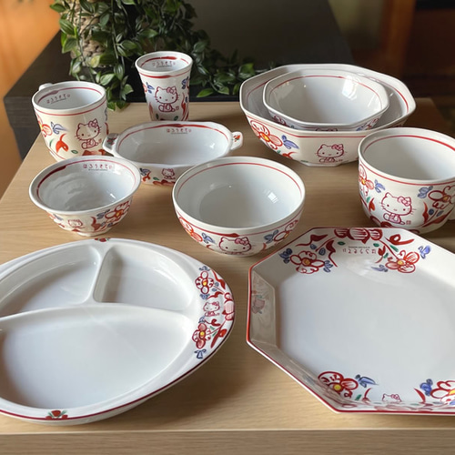 ハローキティ ガラスプレート　大皿　青 ハローキティ ガラスプレート 大皿 青