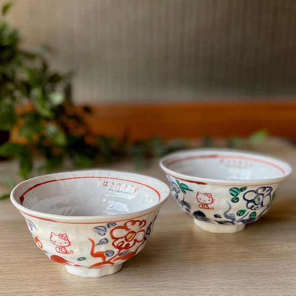 サンリオ ハローキティ×麦山窯 ろくべ型豆茶碗 - Hello Kitty 紅（あか） 2枚目の画像