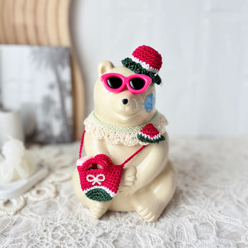 しろくま貯金箱＊スイカのお洋服 ~赤スイカ~ しろくま貯金箱 スイカセット 赤 その他人形 andante13 通販 11807393