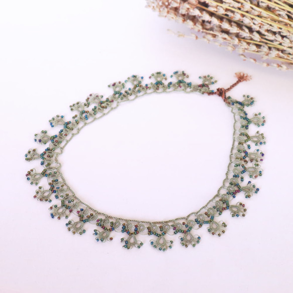 OYA Tatting lace 43cm Necklace [LACE] Khaki 第3張的照片