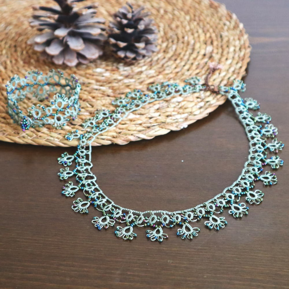 OYA Tatting lace 43cm Necklace [LACE] Khaki 第4張的照片