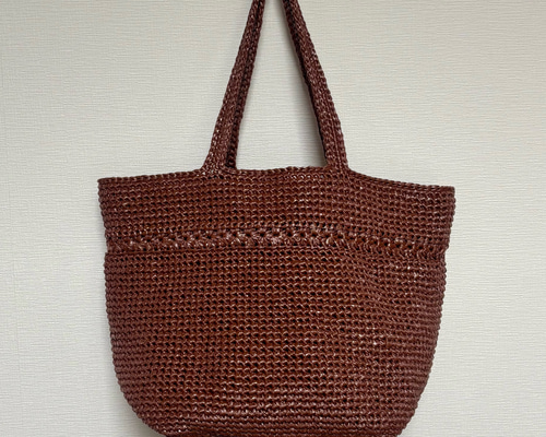 スズランテープ 手編み 大容量トートバッグ｜ブラウン｜軽い 春夏