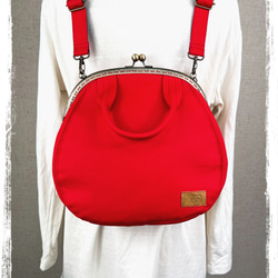 28.受注制作/送料込 3waybag 赤25cmがま口リュック&ショルダー